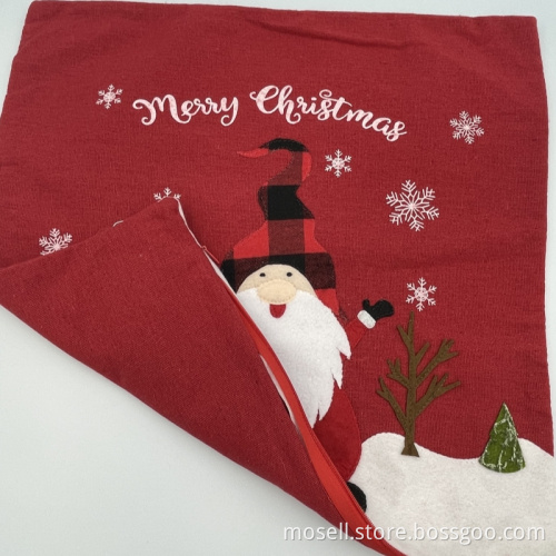 Cute Pattern Side Zipper Red Christmas Cushion Cover